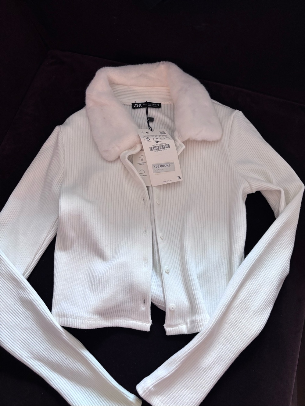 Zara Ribbed Faux Fur Collar Cardigan NWT